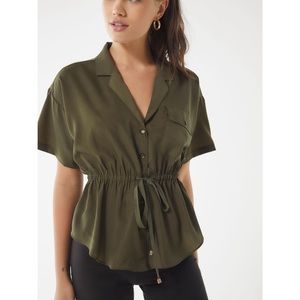 UO Drawstring Safari Button Down Shirt